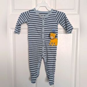 Carter's (Size 6 Months) One Piece Footed Blue Striped Lion Sleepers/Pyjamas